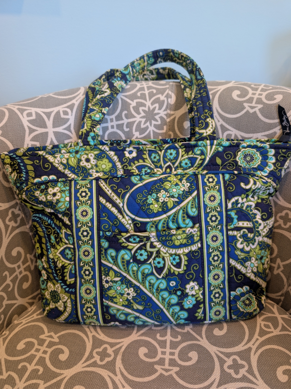 Vera Bradley Quilted Paisley Tote Bag in Navy and Green